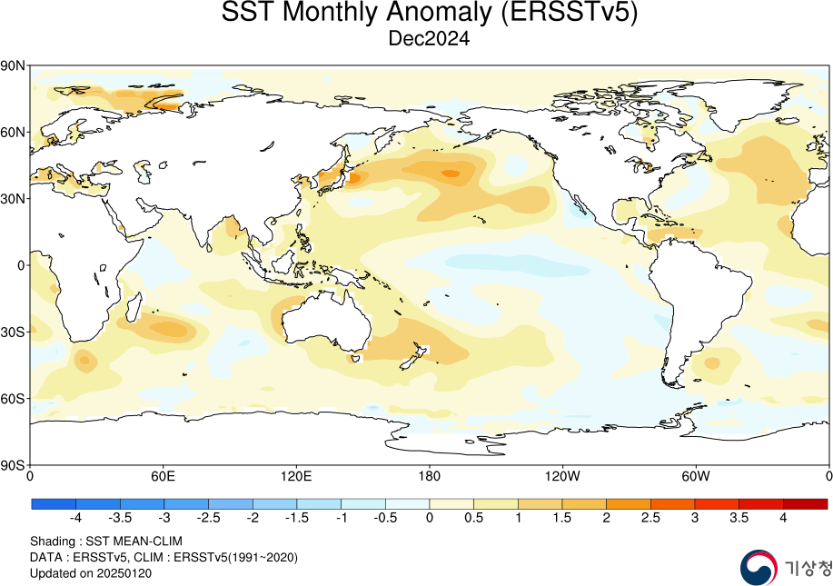 월별해수면 온도편차  - 2024년 12월