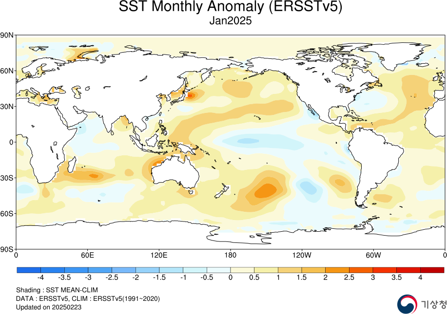 월별해수면 온도편차  - 2025년 01월