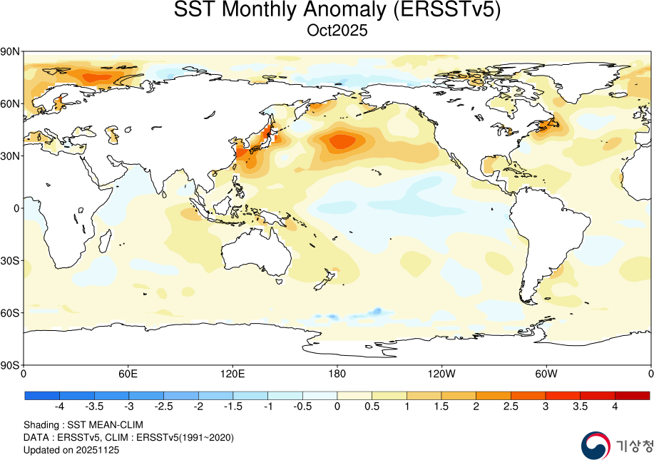 월별해수면 온도편차  - 2025년 10월